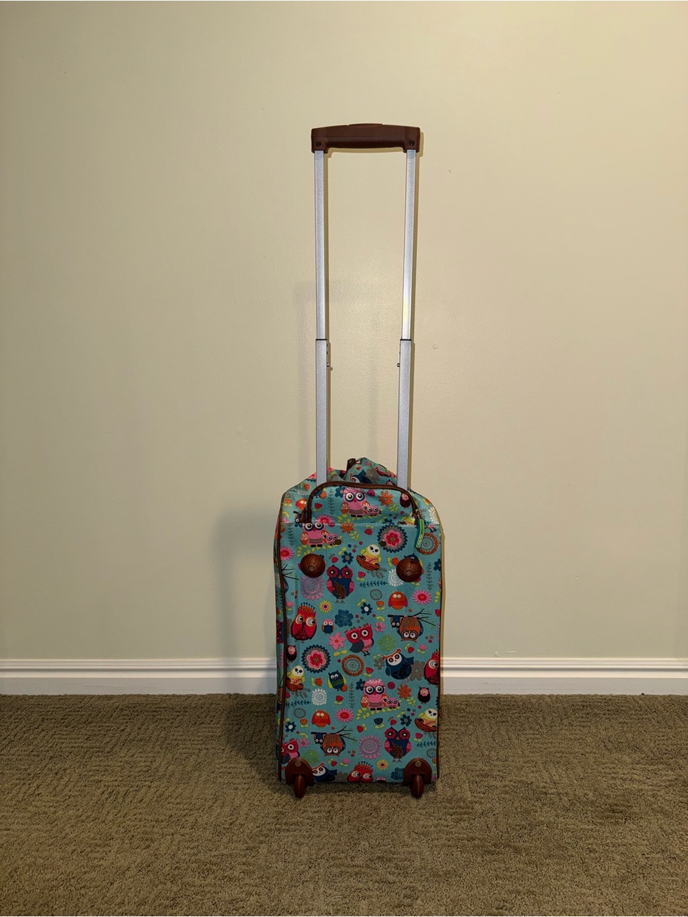 Lily Bloom Owl Rolling Carry On Luggage Bag Weekender Tote Retractable Handle - Picture 5 of 16